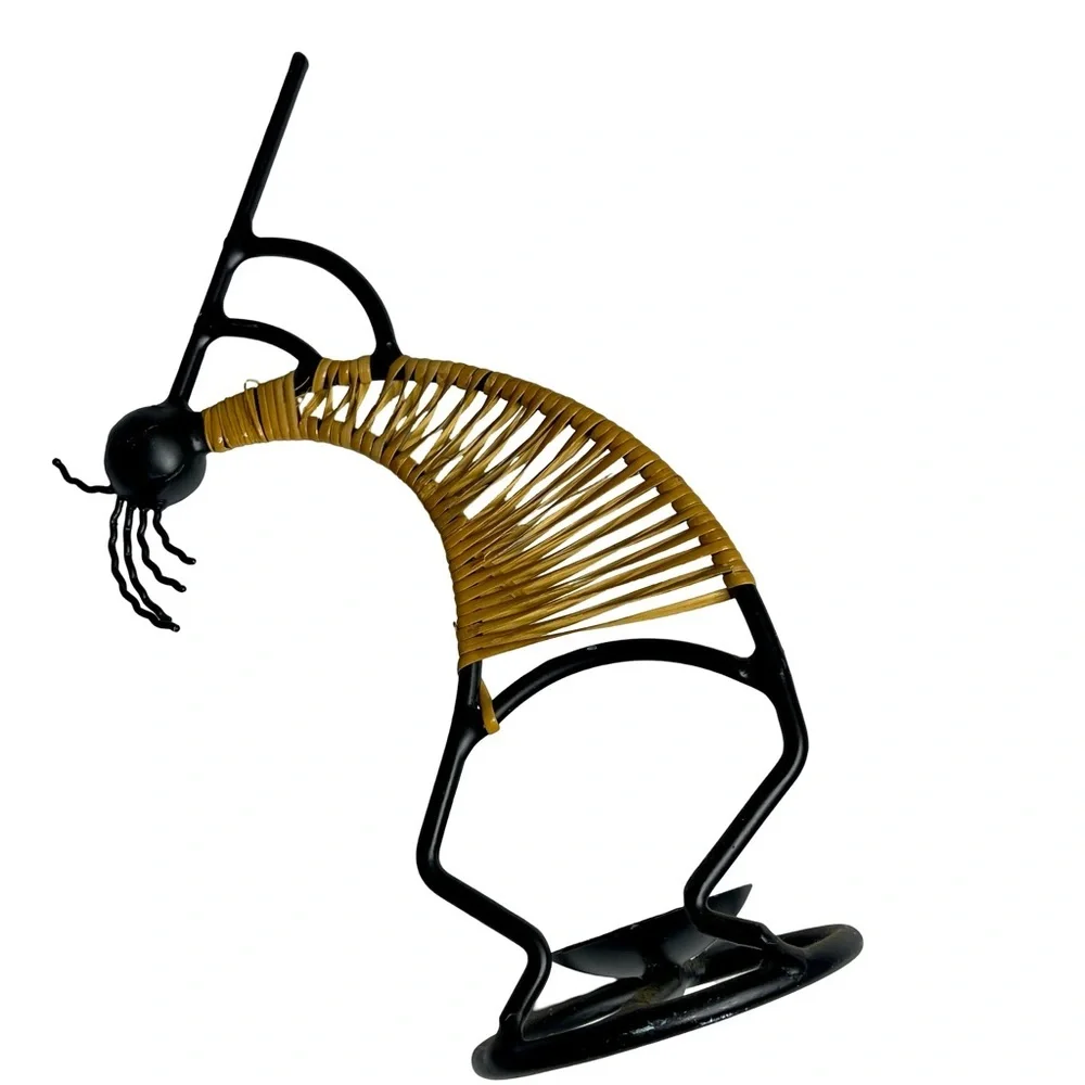 Ratan and Metal 11” Trumpet Player Votive Candle Tea light Stand